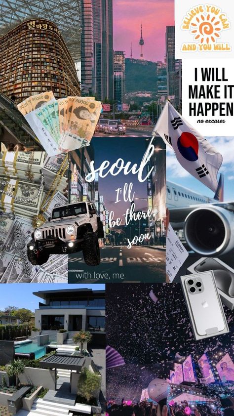 Work, Live, Dream in South Korea Korea Vision Board, Moving To Korea, Creative Vision Boards, Seoul Korea Travel, Living In Korea, Goal Board, Vision Board Wallpaper, Dream Motivation, A Aesthetic