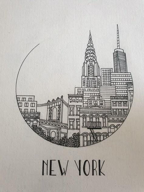 New York City Drawing Easy, Nyc Skyline Sketch, How To Draw New York, New York City Doodles, Line Art Drawings Building, New York Skyline Illustration, New York Sketch Easy, New York Drawing Sketches, New York Sketches