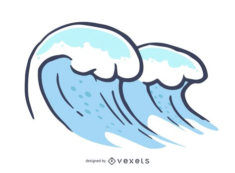 Illustrated waves in tones of blue. These are big waves, perfect for surfing designs and projects. Cute Wave Drawing, Simple Wave Illustration, Wave Doodle Simple, Waves Doodle Simple, Beachwear Moodboard, Wave Drawing Simple, River Doodle, Surf Board Drawing, Surf Cartoon