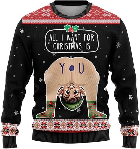 Take your ugly sweater to the offensive level with this stunning beauty. Shake the room when you walk in and surprise everyone Christmas Sweatshirt Ideas, Xmas Sweaters, Mens Ugly Christmas Sweater, Sweatshirt Ideas, Mens Pullover Sweater, Sweaters Black, Crewneck Sweaters, Mens Cardigan Sweater, Funny Christmas Sweaters