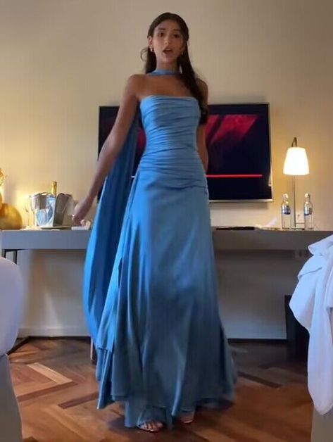 Blue Satin Prom Dress, Satin Long Prom Dress, Blue Evening Dress, Blue Prom Dress, Satin Evening Dresses, Blue Evening Dresses, Prom Dress Inspiration, Pretty Prom Dresses, Formal Party Dress