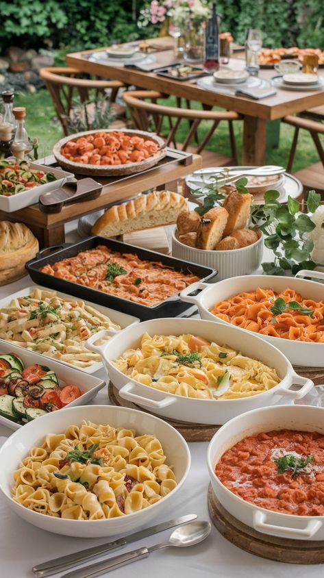 🎉 Love pasta? These 10+ pasta buffet ideas are perfect for any celebration! Learn how to create a crowd-pleasing pasta station with style. From sauce selections to garnish displays, get all the party planning details by checking out my blog! 🍝 #pastabuffet Pasta Bar Ideas Buffet Wedding, Pasta Buffet Ideas, Pasta Bar Ideas Buffet, Italian Food Buffet, Buffet Setup Ideas, Pasta Bar Ideas, Buffet Style Wedding Reception, Bar Buffet Ideas, Italian Wedding Foods