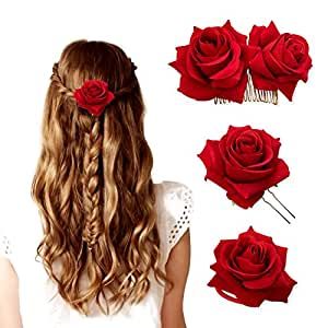 Hair Accessories Red, Hair Clip Flower, Flower Hair Accessories Wedding, Flower Hairpin, Rose Hair Clip, Flower Hair Band, Flamenco Dancer, Wedding Hair Head Piece, U Shaped Hair