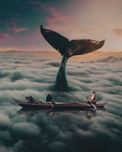 Cool Photoshop, Photoshop Youtube, Hidden Images, Photoshop Artwork, Surreal Photos, How To Use Photoshop, Whale Art, Surrealism Photography, Whale Tail