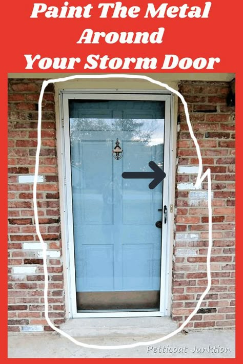 Learn how to paint a metal storm door. Refurbished Front Door, Front Porch Painting, Winter Curb Appeal Ideas, Storm Door Paint Ideas, Painted Front Door With Storm Door, Storm Door Diy, Front Door Storm Door Ideas, Front Door Storm Door, Storm Door Color Ideas