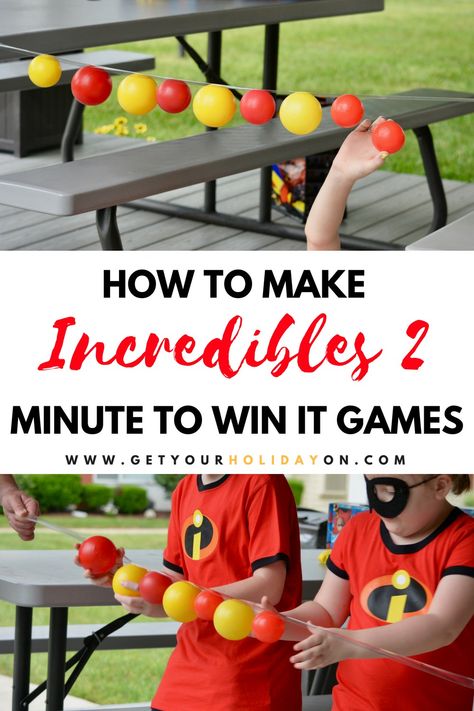 Minute to Win It Incredibles Party Games #party #minutetowinit #momlife #Disney Incredible Birthday Party, Disney Party Games, Incredibles Birthday Party, Incredibles Party, Princess Party Games, Indoor Birthday Parties, Carnival Games For Kids, Incredible 2, Disney Activities