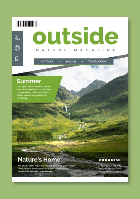 Professional Outside Nature Magazine Cover Nature Journal Cover, Nature Magazine Cover, Travel Magazine Cover, National Geographic Cover, Magazine Cover Layout, Nature Magazine, Outside Nature, Magazine Cover Ideas, Outdoor Magazine