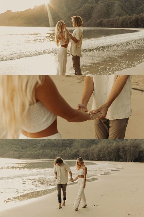 Hawaii Photoshoot Outfit, Diy Beach Photoshoot Couples, Summer Photoshoot Ideas Couples, Beach Outfits Couple, Couple Shoot On Beach, Beach Engagement Photoshoot Outfit, Beach Shoot Couple, Prewedding Outfit Ideas Beach, Beach Session Photography