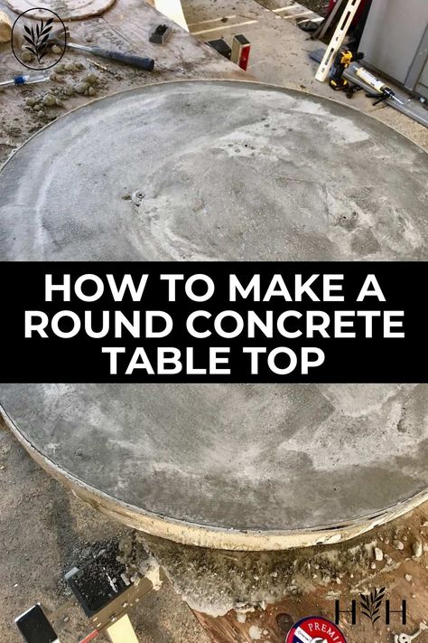 Round Concrete Table, Concrete Top Dining Table, Concrete Outdoor Furniture, Round Concrete Dining Table, Party Shed, Rustic Basement Bar, Round Outdoor Table, Diy Patio Table, Yard Oasis