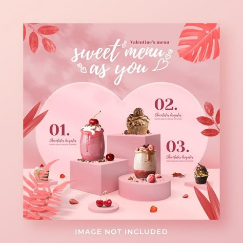 Valentine Menu Design, Valentine Banner Design, Valentine Design Poster, Valentine Social Media Post, Valentine Poster Ideas, Pink Background Heart, Valentines Ads, Culinary Poster, Valentine Promotion