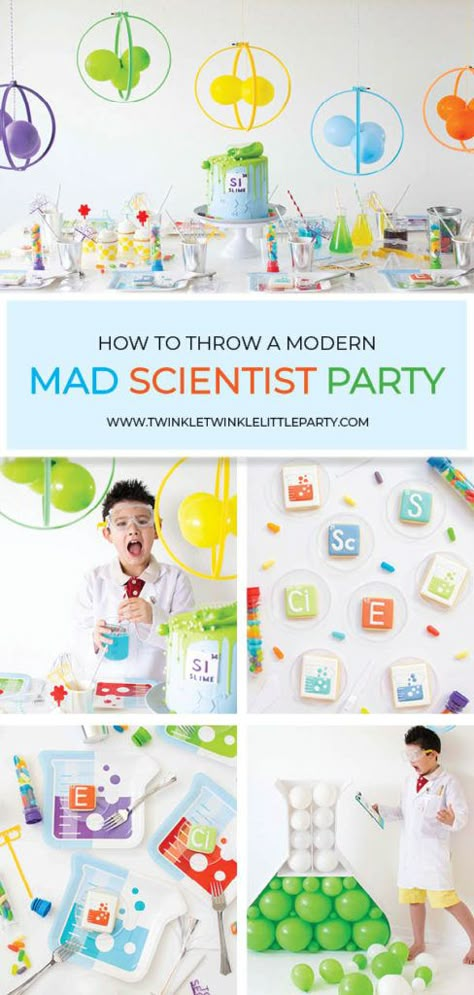 Mad Scientist Birthday Party, Science Party Ideas, Science Party Decorations, Science Themed Party, Cake Furniture, Science Birthday Party Ideas, Scientist Birthday Party, Mad Scientist Birthday, Mad Science Party