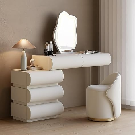 Amazon.com: homary Modern White Makeup Vanity Set PU Leather Dressing Table with Stool & LED Mirror : Home & Kitchen White Vanity Set, White Makeup Vanity, Makeup Vanity Set, White Makeup, Bedroom Vanity, Dressing Table With Stool, Led Mirror, Room Inspiration Bedroom, Dream House Decor