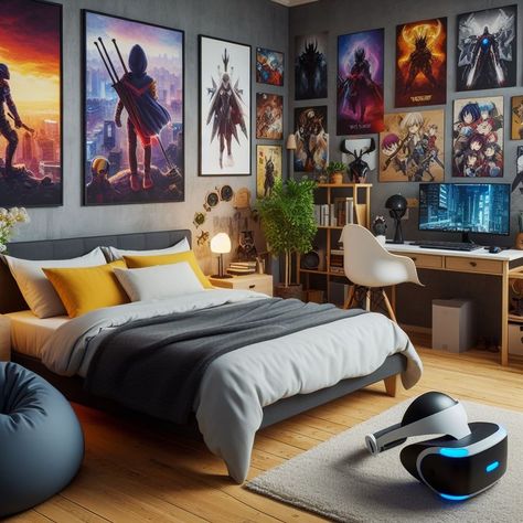 15 Epic Gaming Bedroom Ideas for Ultimate Fun Gamer Boy Bedroom, Teenage Boys Bedroom Ideas, Bee Bedroom, Gaming Bedroom Ideas, Rustic Wooden Furniture, Gaming Bedroom, Ultimate Bedroom, Teenager Bedroom Boy, Gaming Furniture