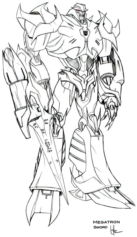 Transformers Prime Drawings, Megatron Drawing, Transformers Art Drawing, Transformers Sketch, Transformer Drawing, Robot Coloring Pages, Transformers Coloring, Megatron Art, Optimus Prime Art