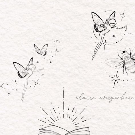 Claire Benson on Instagram: "Constantly asked for more fairies so here’s more fairies 🧚 (& a fairytale)  Would you get a fairy tattoo?  #fairytattoo #tattooideas #finelinetattoo #flashdesign #fantasybook #fairytale" Fairy Dust Tattoo, Fairytale Tattoo Ideas, Dust Tattoo, Fairytale Tattoo, Flash Design, Fairy Tattoo, Winter Fairy, Fine Line Tattoos, Fairy Dust