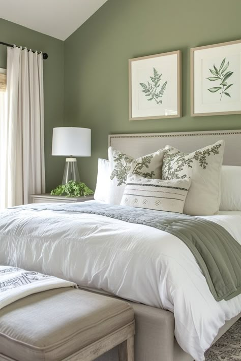 10 Green And Grey Bedroom Interior Designs For Your Inspiration! - My Decor Inspo Grey Bedroom Interior, Green And Gray Bedroom, Grey Green Bedrooms, Bedroom Inspirations Green, Green And Grey Bedroom, White Gray Bedroom, Sage Bedroom, Grey Bedroom Design, Grey Bed Frame