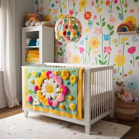 Girl Nursery Ideas Colorful, Baby Gurl Nursery, Colourful Nursery Decor, Colorful Baby Girl Nursery, Retro Nursery Girl, Bright Baby Nursery, Girl Nursery Colorful, Baby Girl Nursery Colorful, Colourful Baby Room