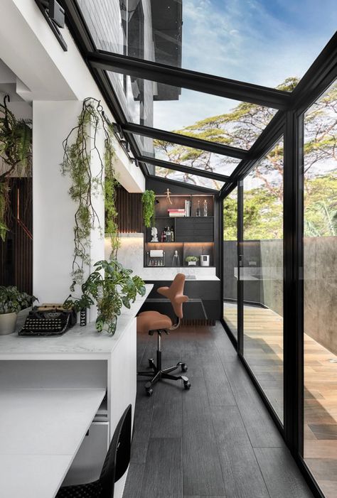 House Tour: A 70-year-old terrace house turned into a fashionable home - Home & Decor Singapore Glass House Design, Villain Outfits, Outfits Female, House Extension Design, Glass Walls, Industrial House, House Extensions, Villa Design, Terrace House