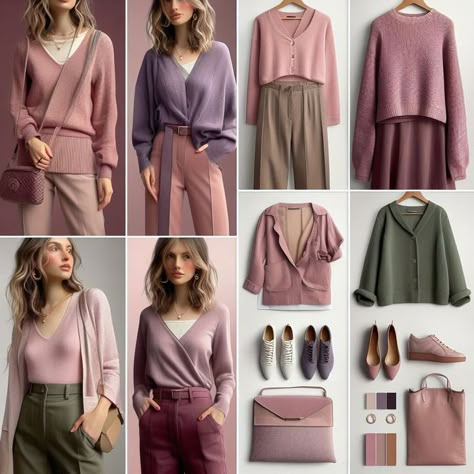 Color Analysis Summer Outfits, Soft Summer Work Capsule, Soft Summer Color Clothes, Soft Natural True Summer, Soft Summer Academia, Muted Color Palette Outfits, Soft Summer Pallete Outfits, Soft Classic Soft Summer, Soft Summer Hourglass Outfits