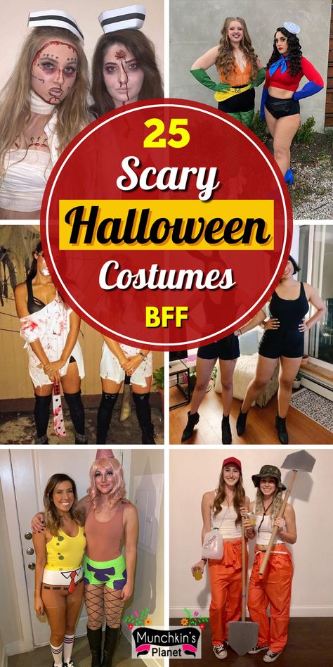 Halloween Costumes BFF Ideas Duo Halloween Costumes Matching Bff Scary, Scary Twin Costumes, Scary Friend Halloween Costumes, Costume Ideas For 2 Friends Scary, Scary Twin Halloween Costumes, Best Friend Scary Halloween Costumes, Scary Duo Halloween Costumes Bff, Best Friend Halloween Costumes Scary, Scary Halloween Duo Costumes