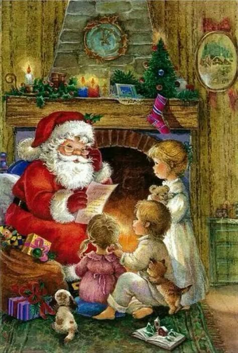 Awhh.. Images Noêl Vintages, Štědrý Den, Old Christmas Cards, I Believe In Santa, Believe In Santa, Christmas Santas, Vintage Christmas Images, Santa Claus Is Coming To Town, Christmas Pics