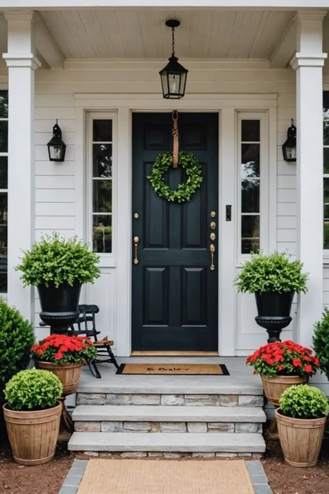 Farmhouse Style Front Porch, Small Front Porches Designs, Exterior Entryway Ideas, Style Front Porch, Staging Inspiration, Front Porch Decorating Ideas, Front Porch Steps, House Flipper, Front Stoop