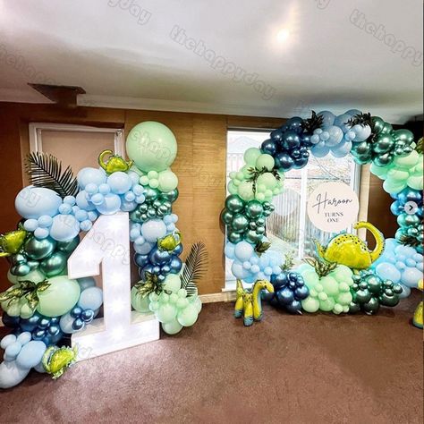 Balloon Decorations For Birthday Kids, Dinosaur Balloon Decorations, Dinosaur Balloon Arch, Dinosaur Birthday Backdrop, Dinosaur Balloon Garland, Balloon Garland Dinosaur Party, Dino Party Balloon Garland, Dino Theme Birthday Party Backdrop, Dinosaur 1st Birthday Party Boys One Piece & Sets