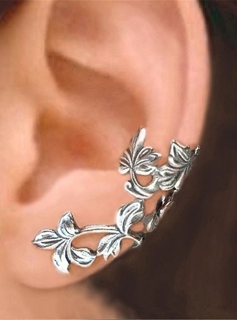 Cincin Diy, Silver Ear Cuff Earrings, Flower Ear Cuffs, Leaf Ear Cuffs, Copper Mosaic, Spring Leaf, Popular Earrings, Retro Earring, Silver Ear Cuff