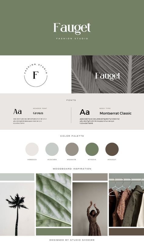 Green Minimalist Aesthetic Fashion Studio Style Guide Brand Board - Templates by Canva Brand Guides Design, Business Green Aesthetic, Style Guide Aesthetic, Fashion Design Branding, Brand Kit Templates, Green Brand Aesthetic, Green Business Aesthetic, Green Minimalist, Brand Design Aesthetic