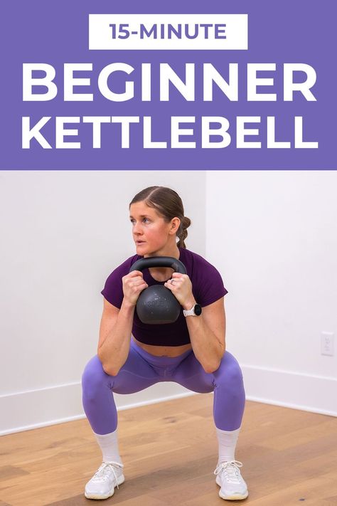 Build foundational strength with this FULL BODY Beginner Kettlebell Workout! 10 of the best kettlebell exercises for building strength in the upper body, lower body and core. Bonus: each exercise is performed from a standing position, and there are no repeats!