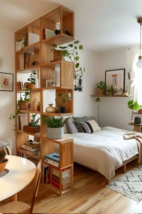 Room For Small Space, Bedroom In Living Room Ideas Inspiration, Home Tidying Ideas, Living And Bedroom In One Small Spaces, Small Apartment Designs, Tiny Space Storage, Bed Living Room Small Apartments, Ways To Maximize Small Bedroom, Tiny Bedroom Ideas Storage