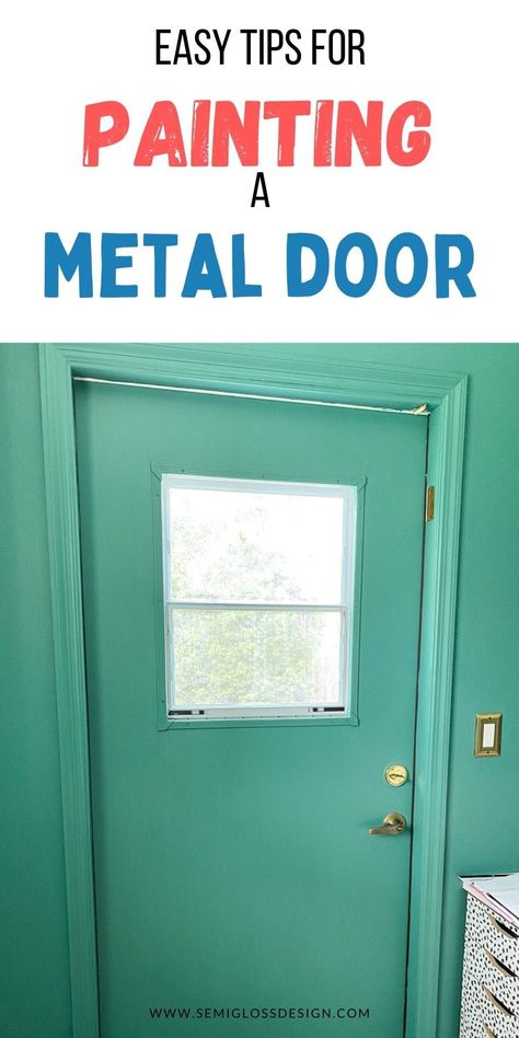 Learn how to paint metal doors. Get easy tips for refreshing metal exterior doors with paint for an updated look. Paint Steel Door, Metal Exterior Doors, Painting Metal Doors, How To Paint Metal, Home Projects On A Budget, Renovations On A Budget, Mobile Home Doors, Easy Home Updates, Painted Exterior Doors