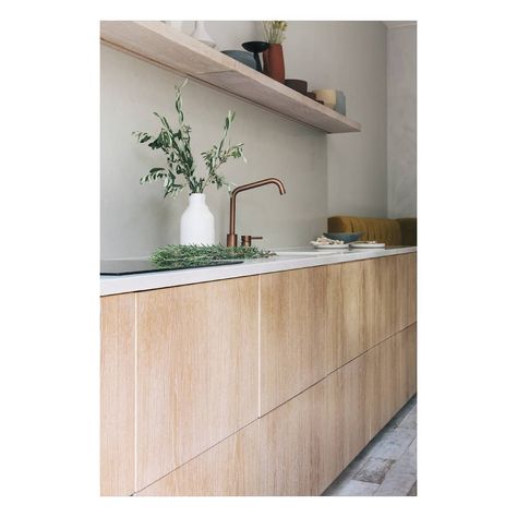 Custom Fronts on Instagram: “Another view of our white oak kitchen, paired with Ikea cabinets, grey limewash @bauwerkcolour paint and #spicedhoney banquette . 📷 and…” White Oak Kitchen, Plywood Kitchen, Oak Kitchen Cabinets, Ikea Cabinets, 아파트 인테리어, Oak Kitchen, Kitchen Trends, Kitchen Doors, Kitchen Diner