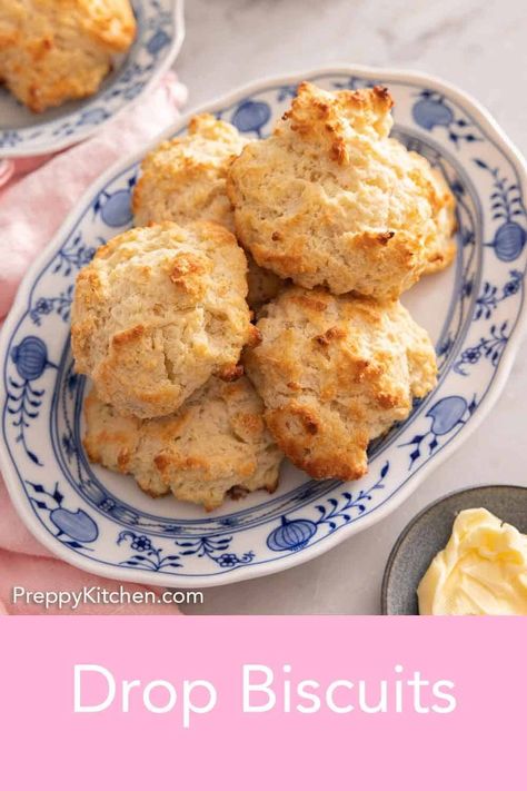 Made in less than 30 minutes, these homemade Drop Biscuits only require 5 simple ingredients. These buttery, light, and fluffy drop biscuits are so easy to make and perfect for breakfast, lunch, or dinner! Biscuit For One Recipe, Homemade Drop Biscuits Easy, Best Drop Biscuits, Honey Drop Biscuits, Easy Tea Biscuits 3 Ingredients, Drop Biscuits Easy All Purpose Flour, Small Batch Biscuit Recipe Easy, Easy Drop Biscuits 3 Ingredients, Easy Dinner Biscuits