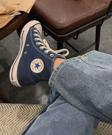 Navy Blue Aesthetic, Dark Blue Aesthetic, Blue Core, Blue Aura, Blue Converse, Blue Aesthetic, Denim Jean, Converse Shoes, Me Core