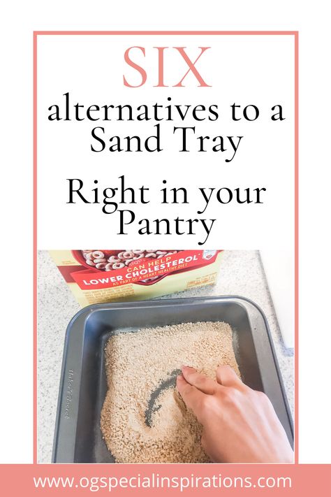 Six Alternatives to a Sand Tray Right in YOUR Pantry Turn In Trays Classroom Elementary, Orton Gillingham Sand Tray Ideas, Sand Tray Shelves, Sand Tray Therapy Room, Orton Gillingham Organization, Sand Tray Miniatures List, Sand Tray Therapy, Edible Sand, Orton Gillingham Lessons