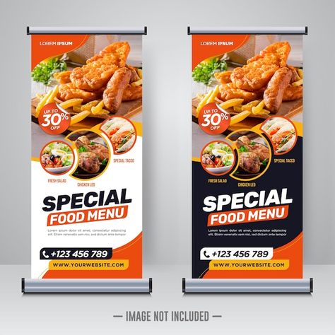 Banner Restaurant Design, Food Banner Design Ideas, Flyers Design Ideas, Food Roll Up Banner, Food Menu Design Ideas, Restaurant Banner Design, Food Banner Design, Roll Up Banner Design, Rollup Banner Design