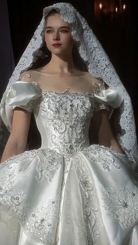 I don't know who made the original video or the dressbut I got this screenshot fromsagittariusxxqueen on Tiktok. - - - - fashion weddingdress princess wedding Princess Wedding Dresses Vintage, Royal Wedding Gowns Princesses, Sparkly Wedding Veils, Wedding Dresses Magical, Victorian Royal Wedding Dress, Gaudy Wedding Dress, Wedding Dress Victorian Style, Princess Aesthetic Wedding Dresses, Wedding Fantasy Dress