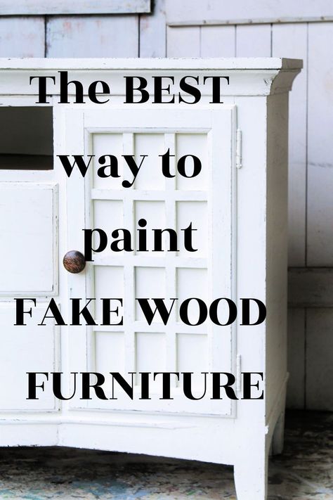 Easy way to paint and distress fake wood furniture. This entertainment center is painted white. Painted Mdf Furniture, Painting Non Wood Furniture, Can You Paint Pressed Wood, Adding Wood Trim To Furniture, Painting Pressed Wood Furniture, How To Paint Manufactured Wood Furniture, Paint Pressed Wood Furniture, How To Paint Over Veneer Furniture, Refinishing Fake Wood Furniture