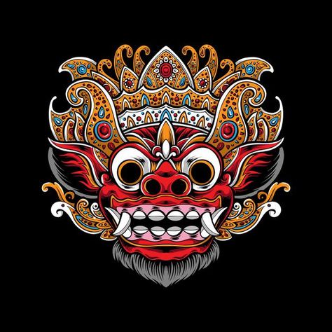 Balinese Tattoo, Barong Bali, Pumpkin Artwork, Mask Illustration, Bali Tattoo, Japan Tattoo Design, Eagle Art, Event Poster Design, Black And White Artwork