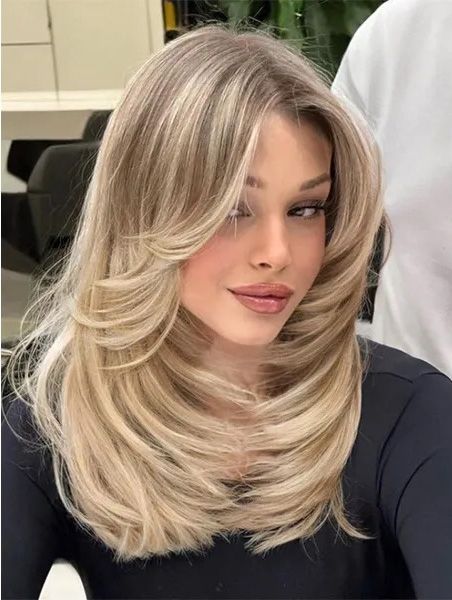 Huge collections of Long Hair Wigs Wavy Brown Synthetic Lace Baby Bangs Wigs Long Hair. Shop Now! Haircut Tip, Textured Haircut, Long Hair Wigs, Hairstyles For Layered Hair, Blonde Hair Inspiration, Hair Stylies, Haircuts For Medium Hair, Haircuts For Long Hair, Long Hair Cuts