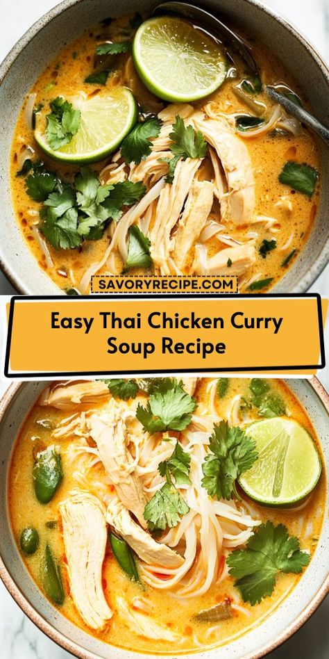 Elevate your soup game with Easy Thai Chicken Curry Soup! With its creamy texture and bold flavors, this recipe brings a taste of Thailand to your kitchen. Quick to whip up, it's perfect for any occasion. Enjoy a comforting bowl of this delightful soup today! Thai Chicken Curry Soup, Curry Soup Recipes, Chicken Curry Soup, Thai Chicken Curry, Coconut Milk Soup, Quick And Easy Soup, Healthy Weeknight Meals, Curry Soup, Basil Chicken