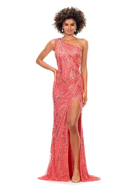 Gown Models, Orange Prom Dress, Ashley Lauren, Knit Dress Pattern, Beaded Evening Gowns, Vintage Boho Dress, One Shoulder Prom Dress, Sequin Evening Gowns, Strawberry Dress