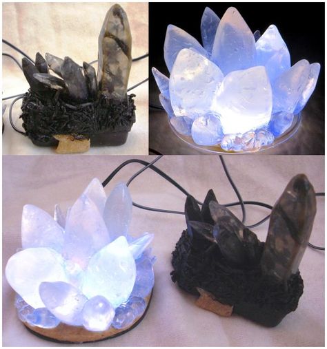 A crystal formation made with Worbla's Crystal Art, with Black Art used as the base to hide the battery. By Hogal Cosplay Fake Crystals, Fairy Lights Diy, Giant Crystal, Todoroki Cosplay, Crystal Formations, Art Light, Cosplay Tutorial, Cosplay Tips, Diy Crystals