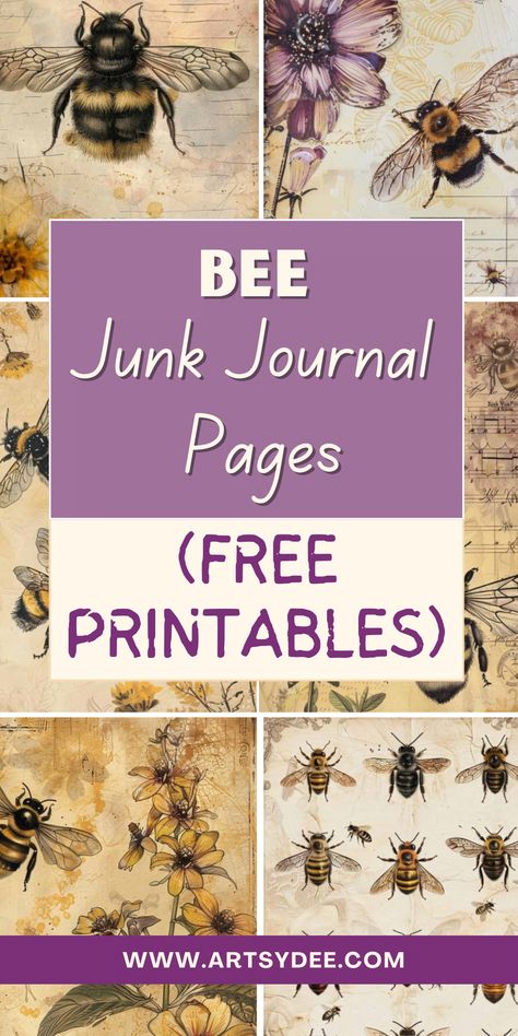 Buzz into creativity with our delightful collection of 50+ Bee Junk Journal Pages! This Free Printable PDF is filled with bee-themed designs, perfect for embellishing your junk journals, scrapbooks, or art projects. From vintage honeycomb patterns to charming bee illustrations, these printables will add a sweet touch to your crafty creations.  #BeeJournal #JunkJournalPrintables #FreePDF #Crafting #Scrapbooking #BeeTheme #PrintableArt #DIYJournal #VintagePrintables #BeeCrafts Bee Junk Journal, Vintage Labels Printables Free, Bee Illustrations, Journal Printables Free, Vintage Paper Printable, Bee Printables, Bee Illustration, Free Vintage Printables, Odd Stuff