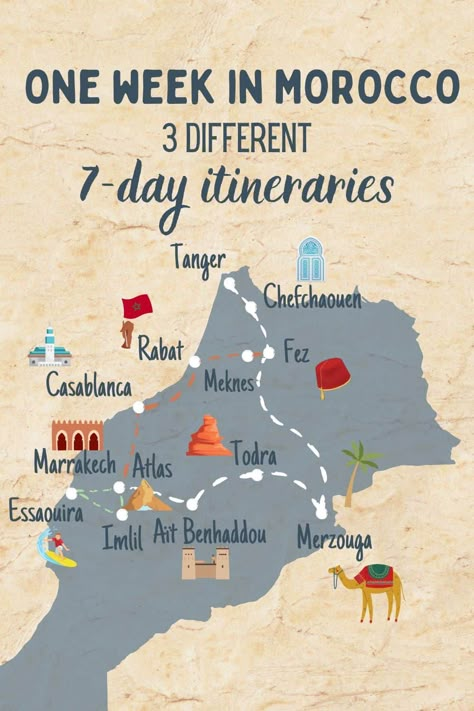 7 days in Morocco Itinerary: 3 amazing one-week trips · The Global Wizards - Travel Blog Casablanca Hotel, Morocco Itinerary, Visit Marrakech, Marrakech Travel, Morocco Tours, Visit Morocco, Morocco Travel, Marrakech Morocco, Road Trip Planning