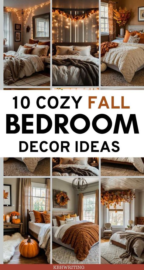 Cozy Fall Bedroom Ideas: Simple And Warm Inspirations Fall Bedroom Colors Bedding, Fall Inspired Bedding, Fall Bedding Cozy, Fall Color Bedroom Ideas, Fall Cozy Bedroom Aesthetic, Cozy Fall Bedroom Ideas, Fall Bedroom Decor Aesthetic, Bedroom Ideas Simple, Fall Bedroom Aesthetic