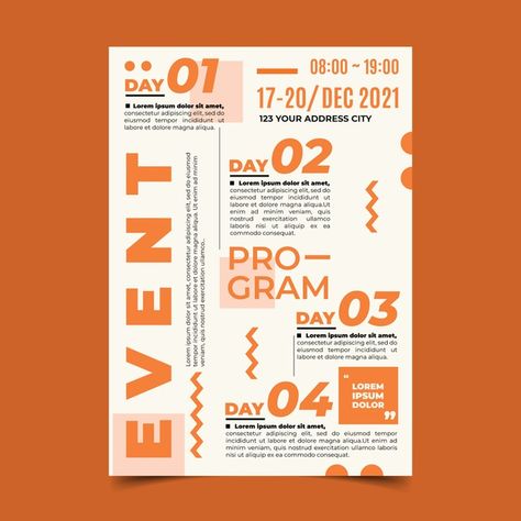 Text Heavy Flyer Design, Minimal Event Poster, Programming Poster, Event Planning Poster, Event Schedule Design, Timetable Design, Calendar Design Layout, Events Poster, Event Agenda