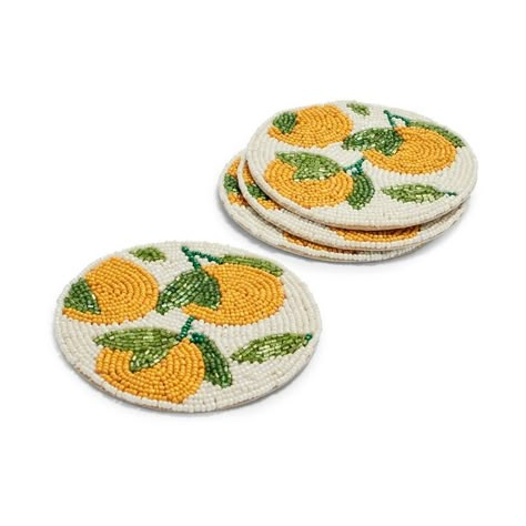 Citrus Coasters, Lemon Coasters, Beaded Coasters, Embroidery Table, Diy Bead Embroidery, Tambour Embroidery, Rope Crafts Diy, Bead Embroidery Patterns, Bead Embroidery Jewelry