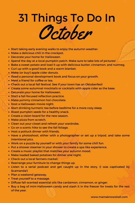 31 Things To Do For You In October - Mama Knows It All Things To Do October, Thing To Do In October, 31 Things To Do In October, What To Do In October, Fun Things To Do In October, October Things To Do, Autumn Things To Do, October To Do List, October Checklist